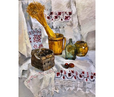 Шарипо П.П. "Нацюрморт з кошыкам" 2005г. Холст, масло. Размер 90х75 см. (артикул № 2010) - фото №4