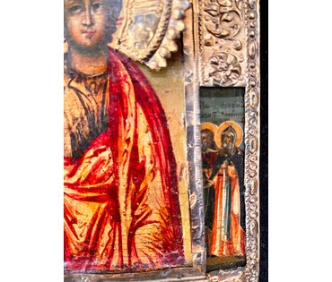 Казанская Пресвятая Богородица, 17 век. Круг Оружейной палаты. Темпера, доска, оклад (84) Размер 25х30 см. № 2067 (артикул №2067) - фото №3