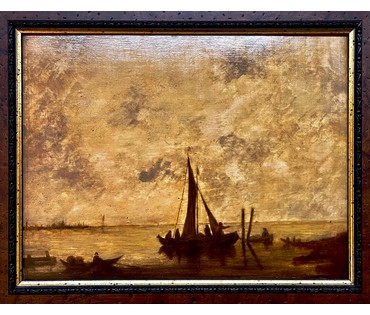 Гойен Ян Ван ,Goyen Jan van (1596-1656) "Рыбаки в гавани", масляная живопись на дубовой панели. Размер 34х45см. № 2075 (артикул №2075) - фото №3