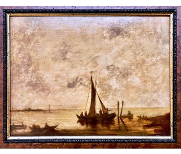 Гойен Ян Ван ,Goyen Jan van (1596-1656) "Рыбаки в гавани", масляная живопись на дубовой панели. Размер 34х45см. № 2075 (артикул №2075) - фото №4