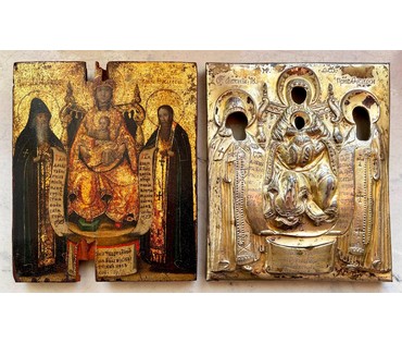 Свенская (Печерская) Богородица. 18 век. Палех, размер 12х14 см. Размер в киоте 15.5х17,7 см. (артикул № 2108) - фото №6