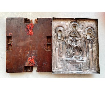 Свенская (Печерская) Богородица. 18 век. Палех, размер 12х14 см. Размер в киоте 15.5х17,7 см. (артикул № 2108) - фото №10