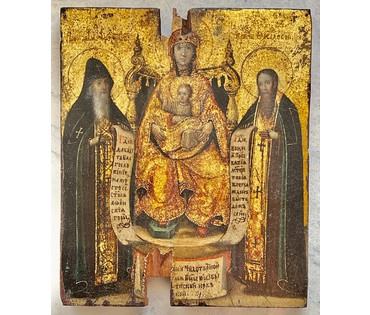 Свенская (Печерская) Богородица. 18 век. Палех, размер 12х14 см. Размер в киоте 15.5х17,7 см. (артикул № 2108) - фото №2