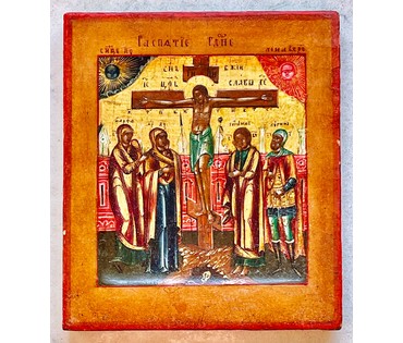 Распятие Иисуса Христа, 19 век, Палех. Размер 8,5х10 см. № 2111 (артикул №2111) - фото №1