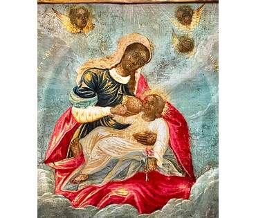 Млекопитательница,икона Пресвятой Богородицы, 18 век, Кострома. Размер 9х9 см. (артикул № 2113) - фото №2