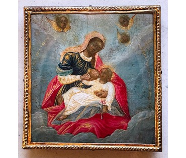 Млекопитательница,икона Пресвятой Богородицы, 18 век, Кострома. Размер 9х9 см. (артикул № 2113) - фото №3