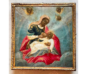 Млекопитательница,икона Пресвятой Богородицы, 18 век, Кострома. Размер 9х9 см. (артикул № 2113) - фото №4