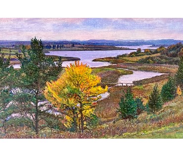 Московских В.Н "Разгулялась осень в мокрых долах", 1993г. Холст, масло. Размер 70х 110 см. № (артикул № 2145) - фото №6