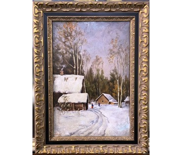 Картина "Хуторок" 1934г. Европа, ДВП, масло, размер с рамой 44Х33см, без 35х24 см., подпись автора. № 2149 (артикул №2149) - фото №1