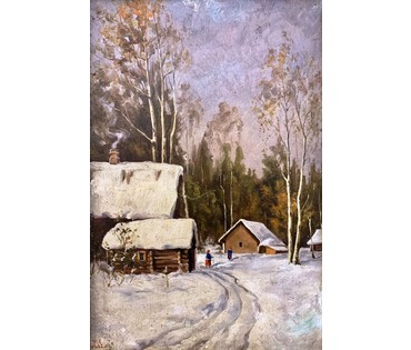 Картина "Хуторок" 1934г. Европа, ДВП, масло, размер с рамой 44Х33см, без 35х24 см., подпись автора. № 2149 (артикул №2149) - фото №3