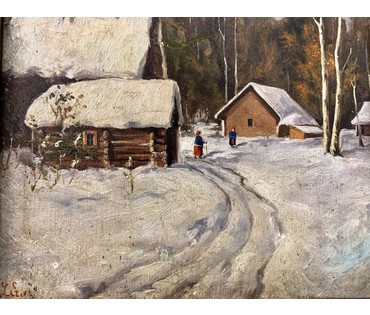 Картина "Хуторок" 1934г. Европа, ДВП, масло, размер с рамой 44Х33см, без 35х24 см., подпись автора. № 2149 (артикул №2149) - фото №4