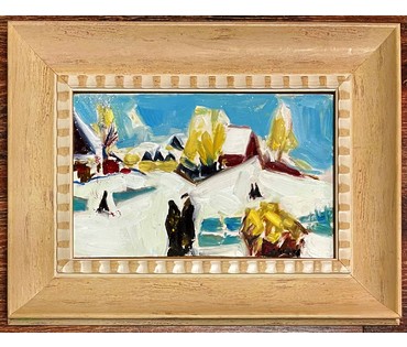 Щемелёв Л.Д "Зимнее утро под Минском", 1986г. К/М, Размер 18х29,5 см. № 2175 (артикул №2175) - фото №1