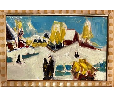 Щемелёв Л.Д "Зимнее утро под Минском", 1986г. К/М, Размер 18х29,5 см. № 2175 (артикул №2175) - фото №2