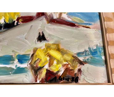 Щемелёв Л.Д "Зимнее утро под Минском", 1986г. К/М, Размер 18х29,5 см. № 2175 (артикул №2175) - фото №3