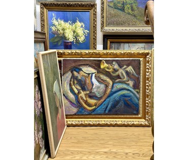 Шварц Радик "В постели с Фрэди Мэркури", 1992г. Львов. Холст, масло. Размер 70,5х51 см. № 2207 (артикул №2207) - фото №7