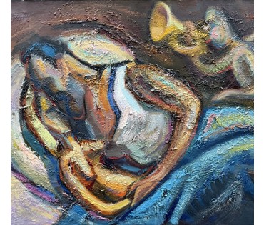 Шварц Радик "В постели с Фрэди Мэркури", 1992г. Львов. Холст, масло. Размер 70,5х51 см. № 2207 (артикул №2207) - фото №4