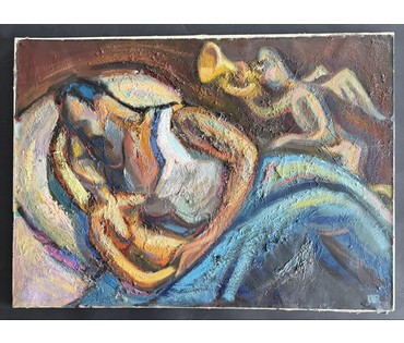 Шварц Радик "В постели с Фрэди Мэркури", 1992г. Львов. Холст, масло. Размер 70,5х51 см. № 2207 (артикул №2207) - фото №2