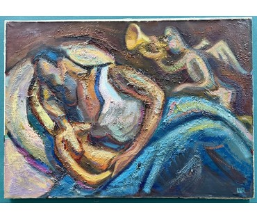 Шварц Радик "В постели с Фрэди Мэркури", 1992г. Львов. Холст, масло. Размер 70,5х51 см. № 2207 (артикул №2207) - фото №1