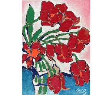 Луцевич З.О "Красные тюльпаны", ДВП, масло, 1993г. Размер 60х80 см. № 2213 (артикул №2213) - фото №3