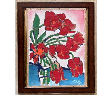 Луцевич З.О "Красные тюльпаны", ДВП, масло, 1993г. Размер 60х80 см. № 2213 (артикул №2213) - фото №2