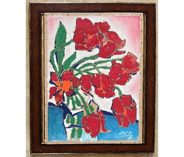 Луцевич З.О "Красные тюльпаны", ДВП, масло, 1993г. Размер 60х80 см. № 2213 (артикул №2213) - фото №5