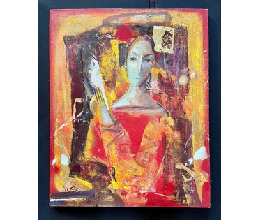 Герасимов В.А "Девушка с попугаем", 2001г. Холст, масло. Размер 62х50 см. № 2220 (артикул №2220) - фото №1