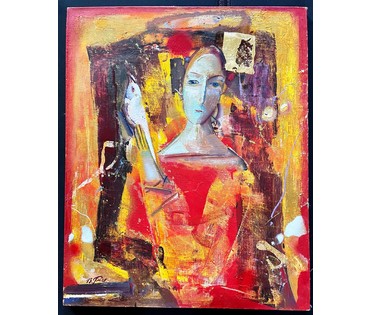 Герасимов В.А "Девушка с попугаем", 2001г. Холст, масло. Размер 62х50 см. № 2220 (артикул №2220) - фото №3