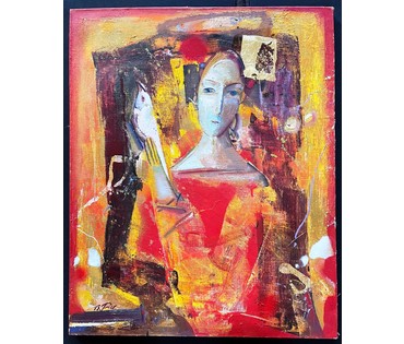 Герасимов В.А "Девушка с попугаем", 2001г. Холст, масло. Размер 62х50 см. № 2220 (артикул №2220) - фото №4