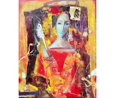 Герасимов В.А "Девушка с попугаем", 2001г. Холст, масло. Размер 62х50 см. № 2220 (артикул №2220) - фото №5