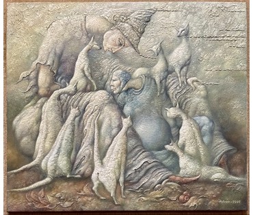 Петрань В. "Проявление терпимости по отношению к белым котам", 2002г. Холст, масло. Размер 100х116 см. № 2221 (артикул №2221) - фото №2