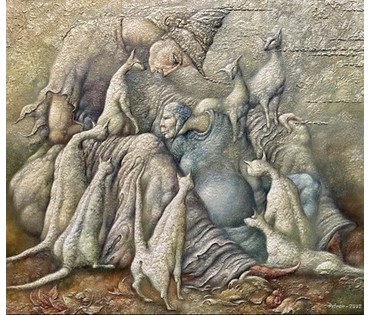 Петрань В. "Проявление терпимости по отношению к белым котам", 2002г. Холст, масло. Размер 100х116 см. № 2221 (артикул №2221) - фото №3