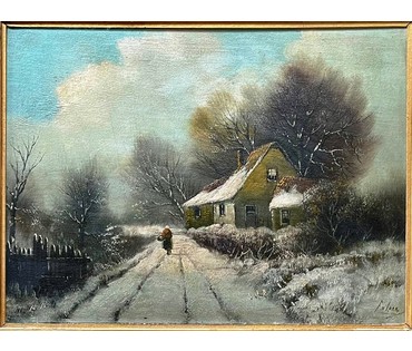 Lach Frits (1868-1933) Австрия "Голландский зимний пейзаж", Дерево,масло. 65х53 см. с рамой,без 36х51см. № 2230 (артикул №2230) - фото №3