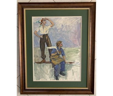 Гавриленко П.Н. Этюд картине "На лесах", 1960г. Картон. Масло. Размер без рамы 44х34см. № 2294 (артикул №2294) - фото №1