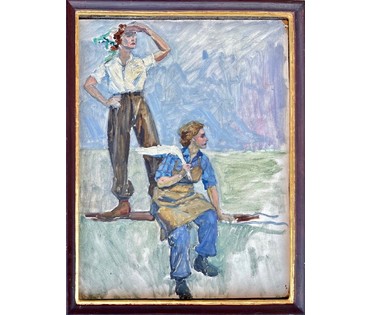 Гавриленко П.Н. Этюд картине "На лесах", 1960г. Картон. Масло. Размер без рамы 44х34см. № 2294 (артикул №2294) - фото №3