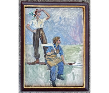 Гавриленко П.Н. Этюд картине "На лесах", 1960г. Картон. Масло. Размер без рамы 44х34см. № 2294 (артикул №2294) - фото №2
