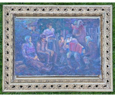 Н/Х, "Деревенские посиделки", середина 20 века. Холст, масло. Размер 60х40см. № 2322 (артикул №2321) - фото №1