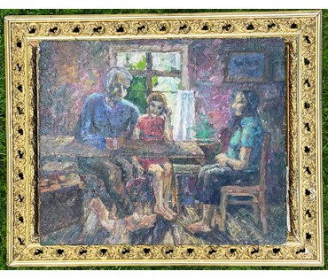 Н/Х. "Беседа", середина 20 века. Холст,масло. Размер 49х59 см. № 2324 (артикул №2324) - фото №2