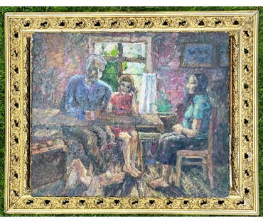 Н/Х. "Беседа", середина 20 века. Холст,масло. Размер 49х59 см. № 2324 (артикул №2324) - фото №1