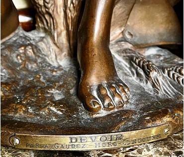 Скульптура "Devoir", "Долг".Патинированная бронза, Франция, 19 век. Автор A.E Gaudez (1845-1902) Подпись автора. Высота 55 см. № 2371 (артикул №2371) - фото №9