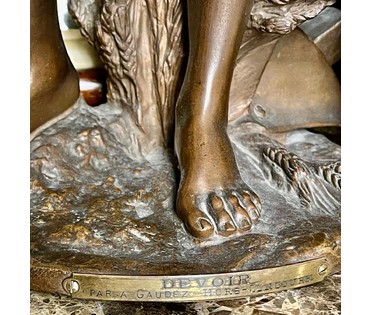 Скульптура "Devoir", "Долг".Патинированная бронза, Франция, 19 век. Автор A.E Gaudez (1845-1902) Подпись автора. Высота 55 см. № 2371 (артикул №2371) - фото №18