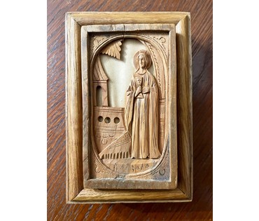 Святая Варвара. 19/20 в. Резьба по дереву. Размер 5,5х10 см. В киоте 8х12 см. № 2400 (артикул №2400) - фото №3