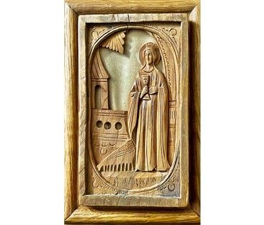 Святая Варвара. 19/20 в. Резьба по дереву. Размер 5,5х10 см. В киоте 8х12 см. № 2400 (артикул №2400) - фото №4