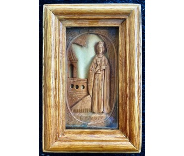 Святая Варвара. 19/20 в. Резьба по дереву. Размер 5,5х10 см. В киоте 8х12 см. № 2400 (артикул №2400) - фото №1