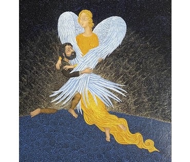 Каталожный Почицкий В.В (dr.Klein) "Борьба Иакова с ангелом", 2012г. Холст, масло. Размер 100х100 см. № 2454 (артикул №2454) - фото №2
