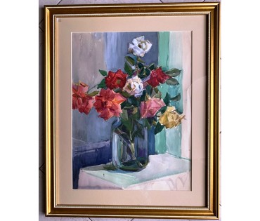 Рожков В.З. Натюрморт, акварель, размер с рамой и паспарту 50х62 см. № 2471 (артикул №2471) - фото №1