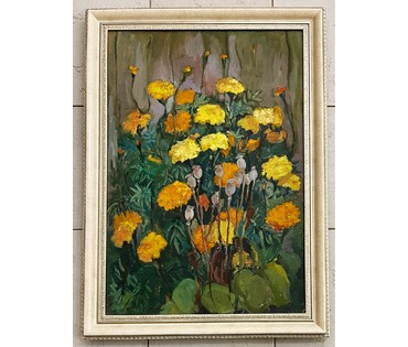 Казак Е.О "Бархатцы", 2001г. Холст, масло. размер 69х48 см. № 2474 (артикул №2474) - фото №5