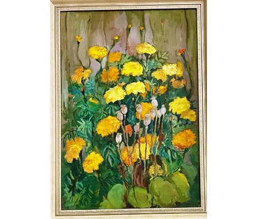 Казак Е.О "Бархатцы", 2001г. Холст, масло. размер 69х48 см. № 2474 (артикул №2474) - фото №6