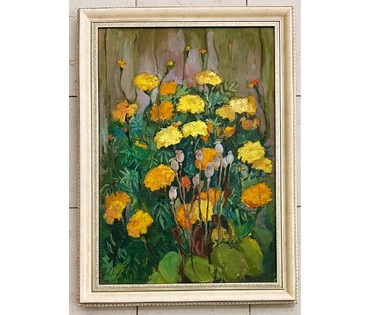 Казак Е.О "Бархатцы", 2001г. Холст, масло. размер 69х48 см. № 2474 (артикул №2474) - фото №1