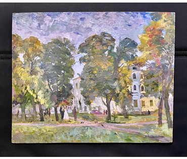 Хмелевский В.В Пейзаж, 1990г. ДВП, масло. Размер 49х61 см. № 2485 (артикул №2485) - фото №2