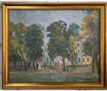 Хмелевский В.В Пейзаж, 1990г. ДВП, масло. Размер 49х61 см. № 2485 (артикул №2485) - фото №1